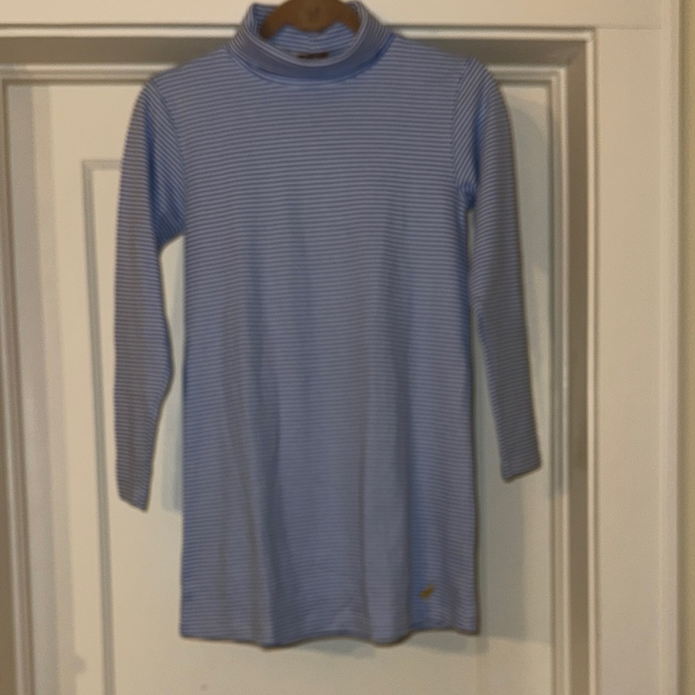 Girls Blue Striped Turtleneck Dress